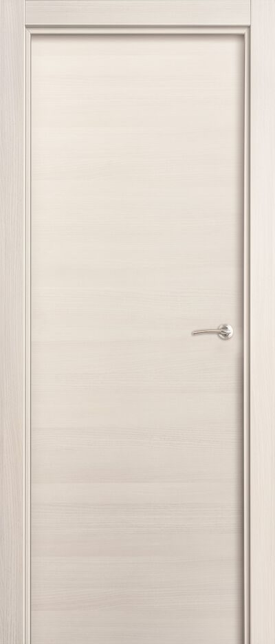Puerta blanca con diseño liso y manija plateada.
