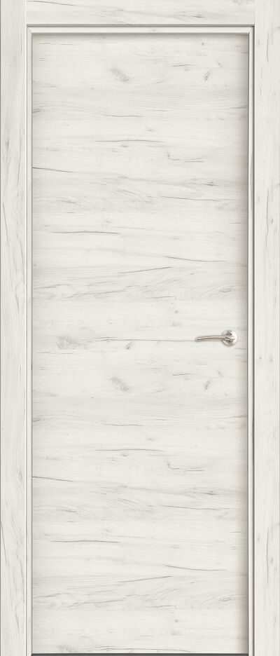 Puerta de madera marrón con un diseño liso y manija metálica.